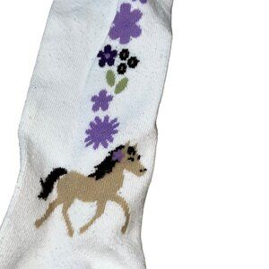 Girls Gymboree S-7 Horse & Floral Print White Tights Used